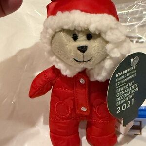 New Starbucks Limited Edition Bearista Ornament, Bear in Snowsuit, Red, 2021